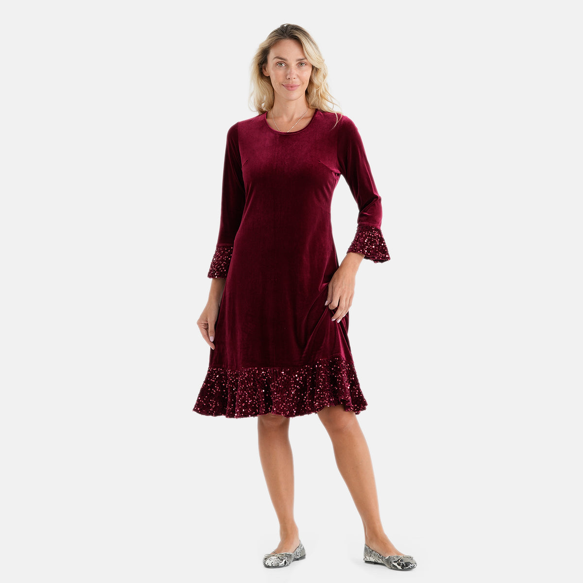La Marey Velvet Sequins Dress (Size S, 8-10) - Burgundy 8620809 0