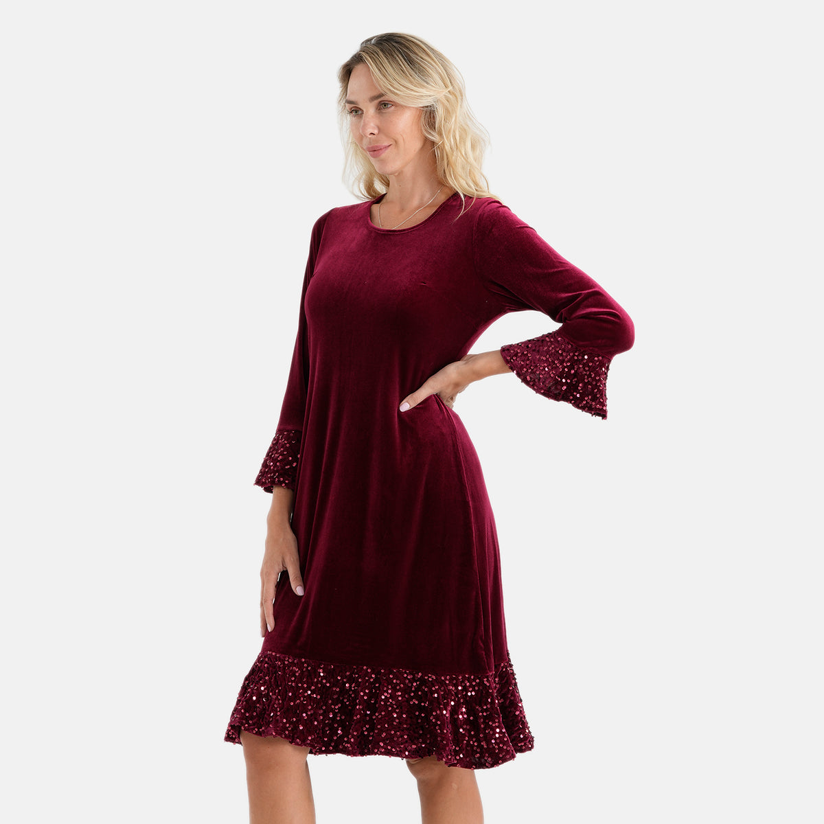 La Marey Velvet Sequins Dress (Size S, 8-10) - Burgundy 8620809 2