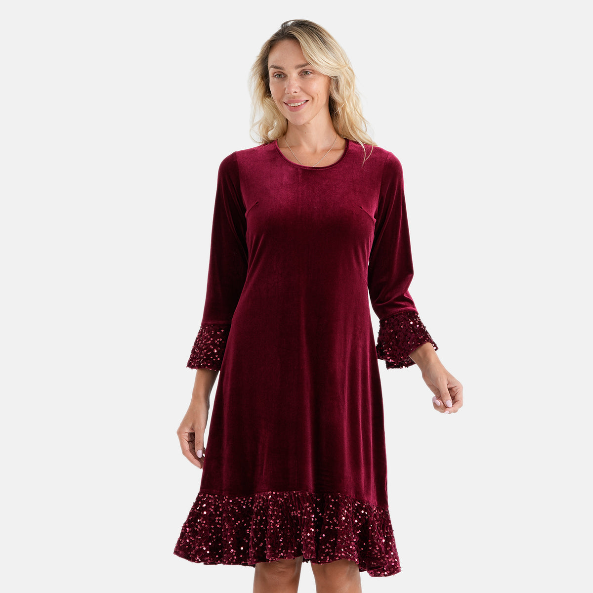 La Marey Velvet Sequins Dress (Size S, 8-10) - Burgundy 8620809 3