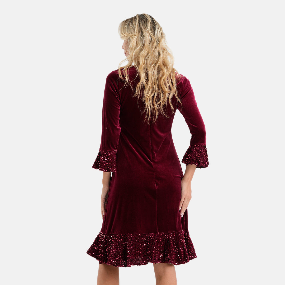 La Marey Velvet Sequins Dress (Size M, 12-14) - Burgundy 8620810 1