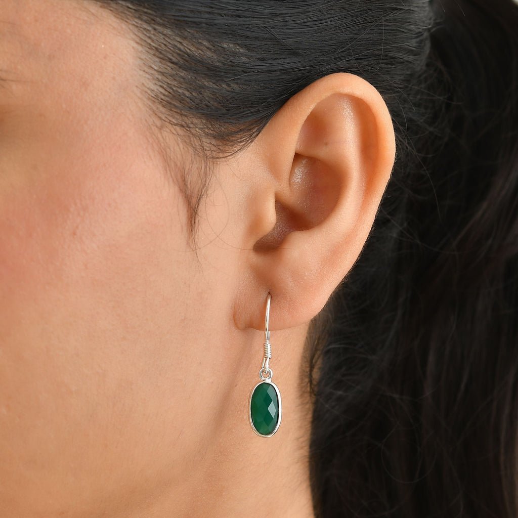 Green Onyx Solitaire Lever Back Earring Sterling Silver  4.060  Ct._8620842_1