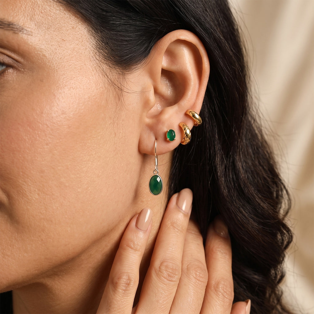 Green Onyx Solitaire Lever Back Earring Sterling Silver  4.060  Ct._8620842_2