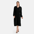 La Marey Soft Drape V-Neck Midi Dress with Trim Detail (Size XL, 20-22) - Black_8620856