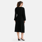 La Marey Soft Drape V-Neck Midi Dress with Trim Detail (Size XL, 20-22) - Black_8620856_1