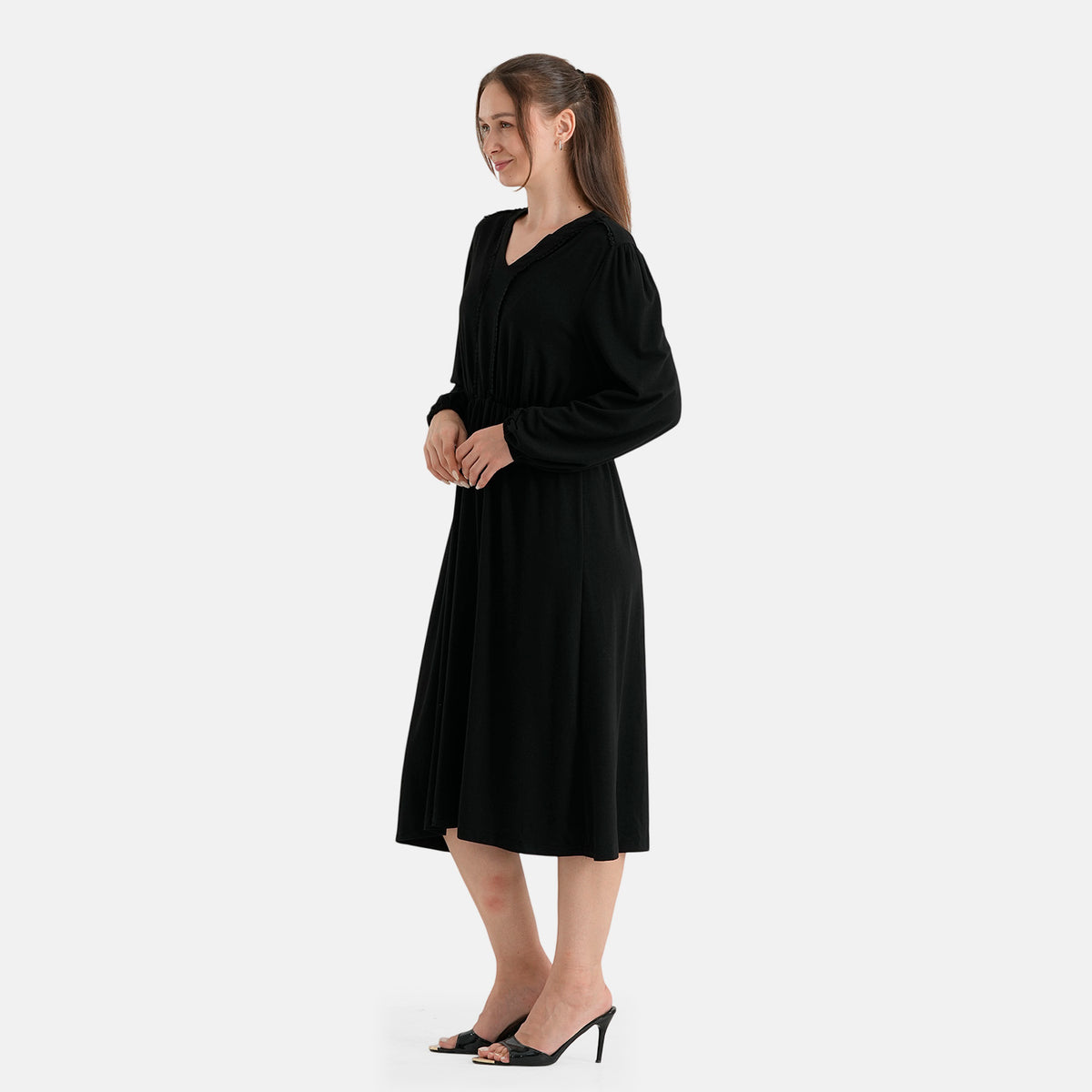 La Marey Soft Drape V-Neck Midi Dress with Trim Detail (Size XL, 20-22) - Black 8620856 3