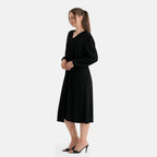 La Marey Soft Drape V-Neck Midi Dress with Trim Detail (Size XL, 20-22) - Black_8620856_2