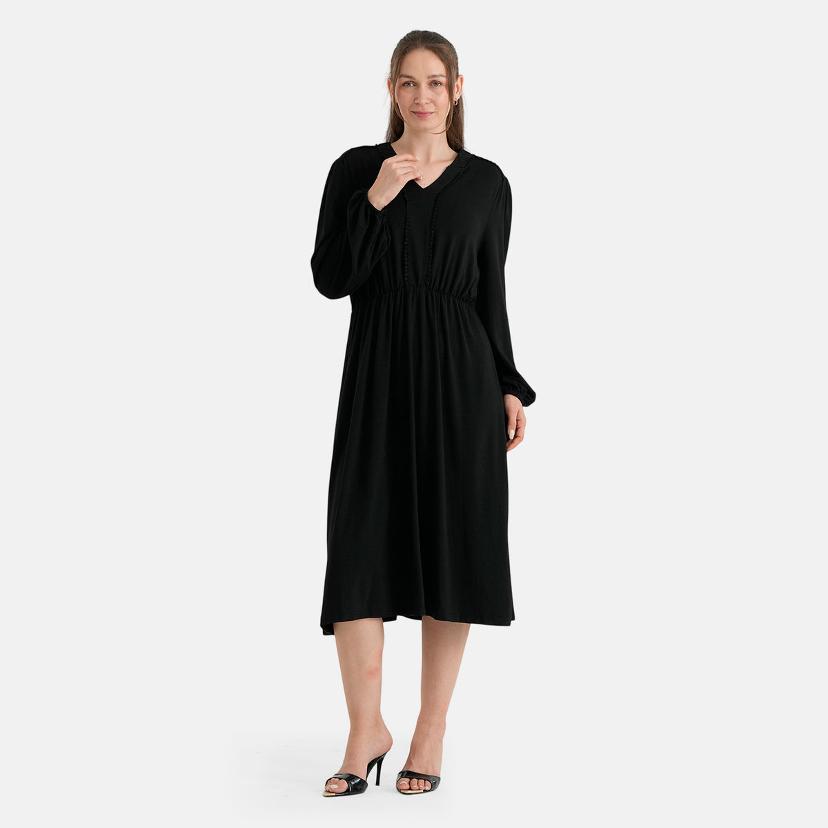 La Marey Soft Drape V-Neck Midi Dress with Trim Detail (Size XL, 20-22) - Black 8620856 5