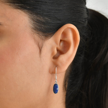 Lapis Lazuli Solitaire Earring with Hook in Sterling Silver 6.00 Ct. 8620859 2