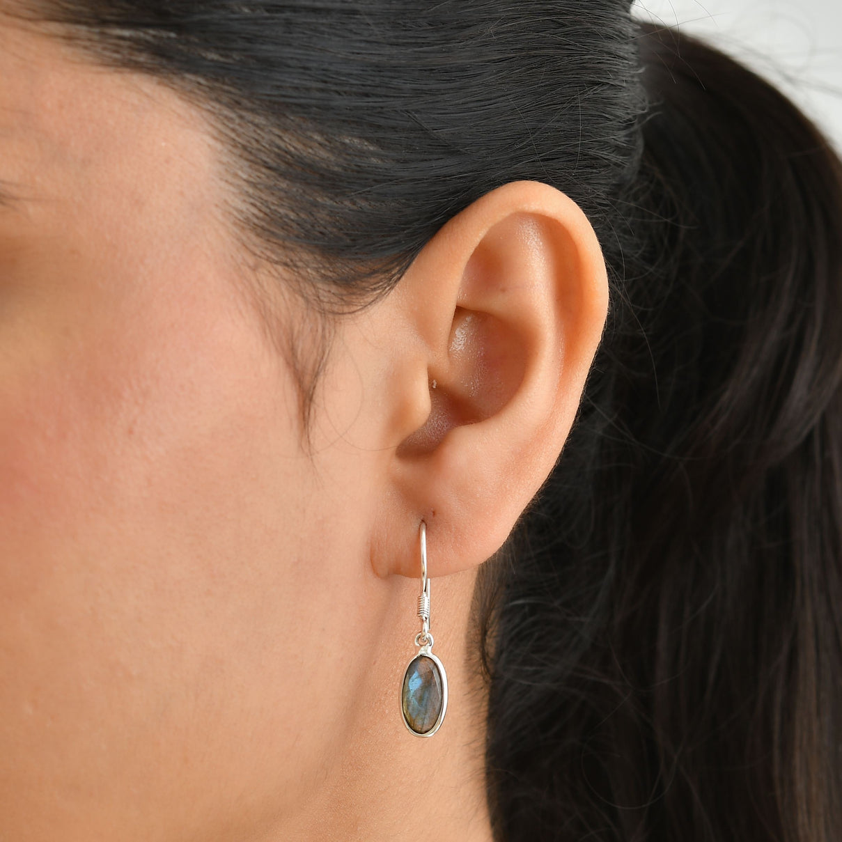 Labradorite Solitaire Earring with Hook in Sterling Silver 4.30 Ct. 8620860 1