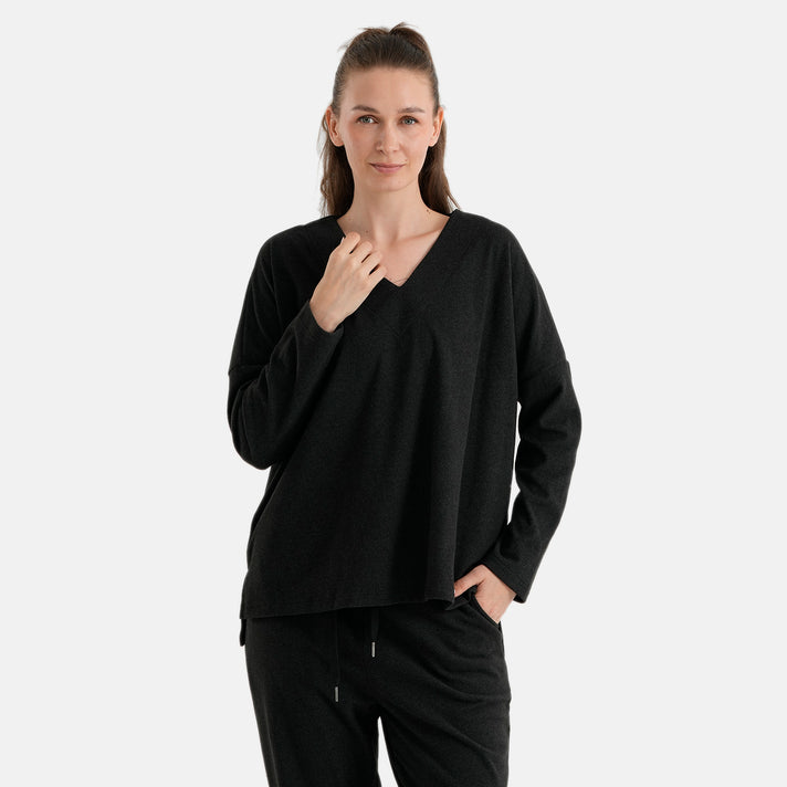La Marey Luxe Drape V-Neck Top Black S/M (8-14) 8620875 1