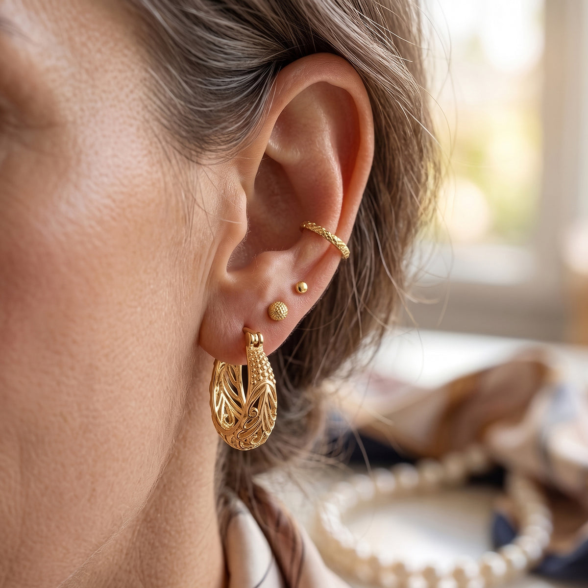 EverTrue Bronzella Collection - Full Hoop Earring with Clasp Back in 18K Gold Plating V32521052 3