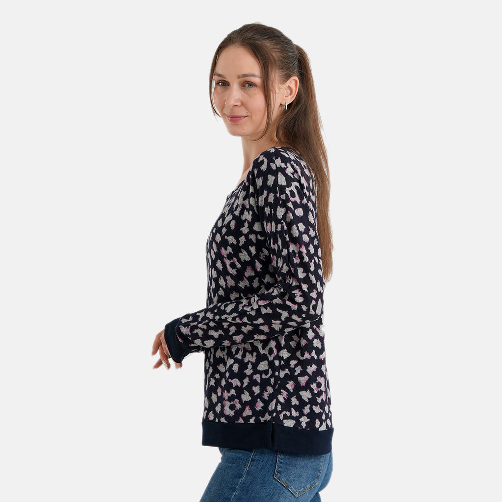 La Marey Womens Brushed Knit Printed Long Sleeve Top (Size S/M, 8-14) - Navy Blue & Pink_8620930_2