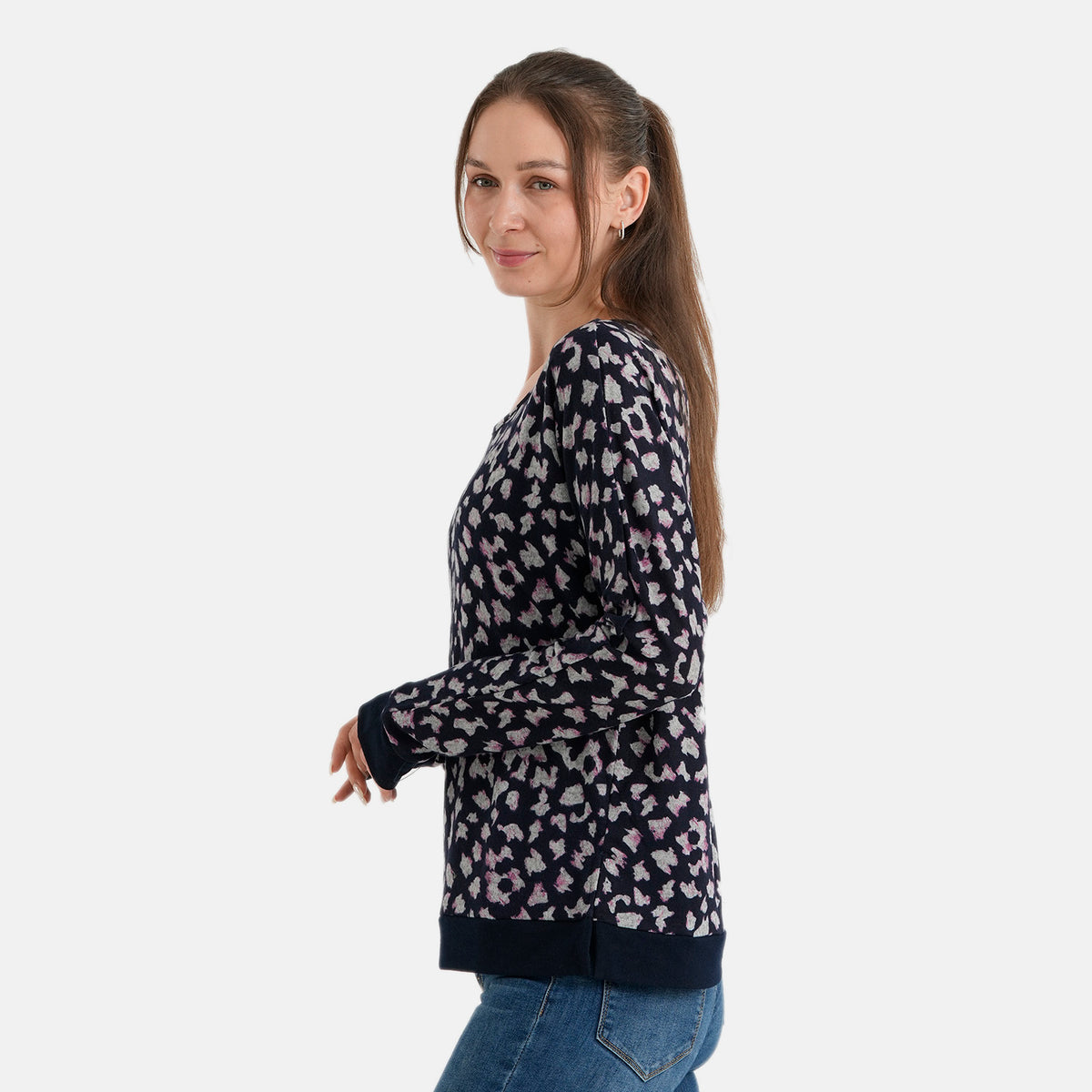 La Marey Womens Brushed Knit Printed Long Sleeve Top (Size S-M, 8-14) - Navy Blue &amp; Pink 8620930 3
