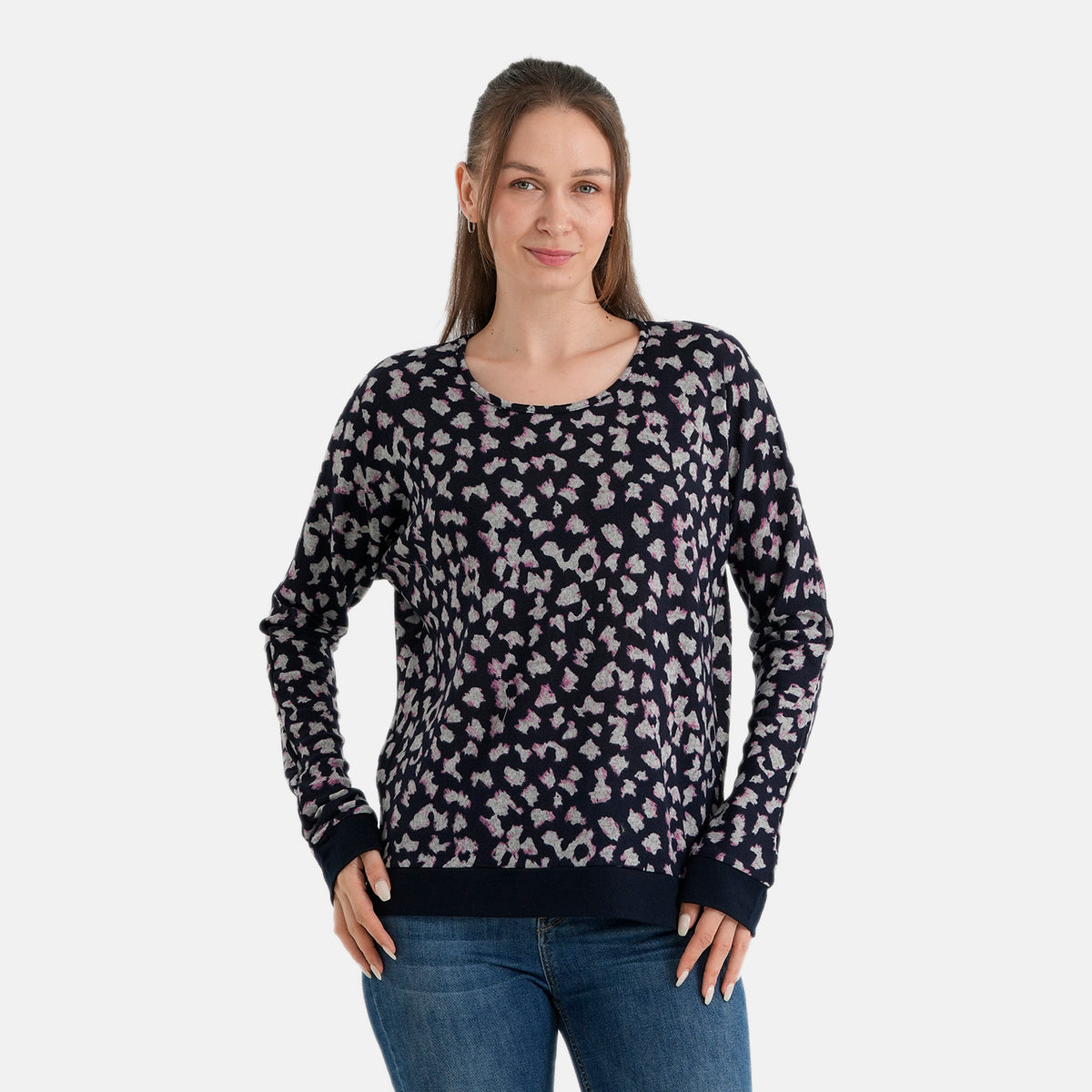La Marey Womens Brushed Knit Printed Long Sleeve Top (Size S-M, 8-14) - Navy Blue &amp; Pink 8620930 4
