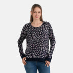 La Marey Womens Brushed Knit Printed Long Sleeve Top (Size S/M, 8-14) - Navy Blue & Pink_8620930_3
