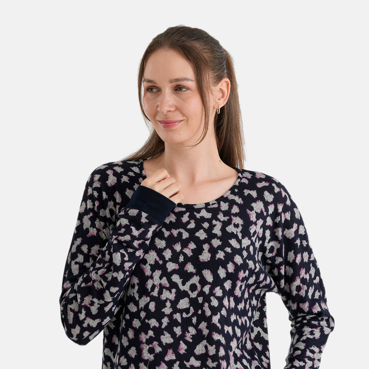 La Marey Womens Brushed Knit Printed Long Sleeve Top (Size S-M, 8-14) - Navy Blue &amp; Pink 8620930 5