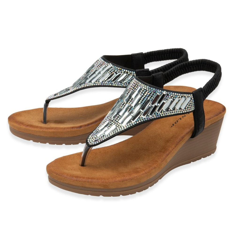 Dunlop Womens Abigail Toe Post Wedge Sandals With Elasticated Ankle Strap (Size 5) - Black_8621071