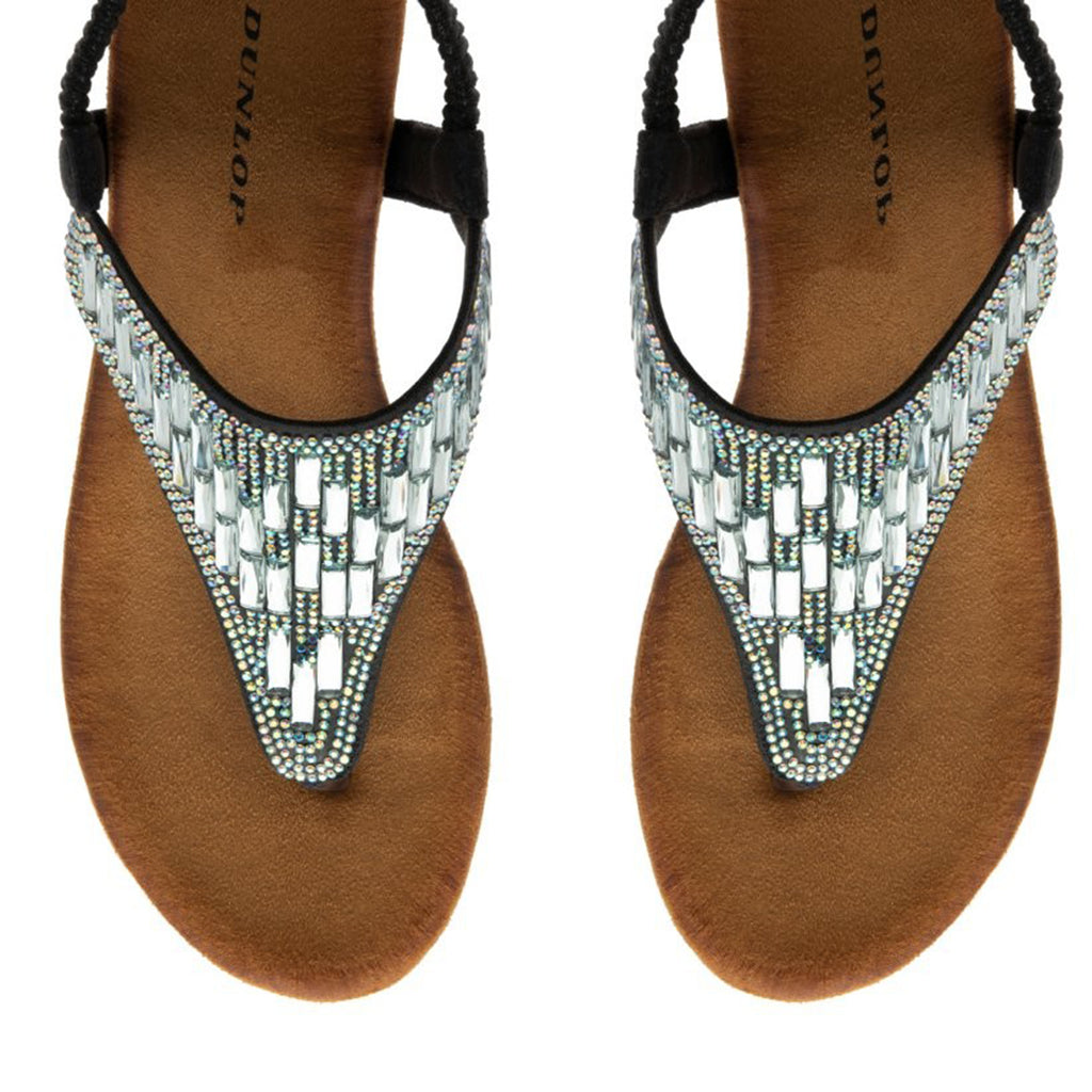 Dunlop Womens Abigail Toe Post Wedge Sandals With Elasticated Ankle Strap (Size 7) - Black_8621073_1