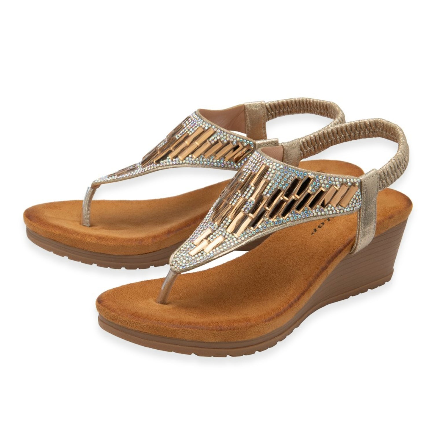 Dunlop Womens Abigail Toe Post Wedge Sandals With Elasticated Ankle Strap (Size 4) - Light Gold V32523781 1