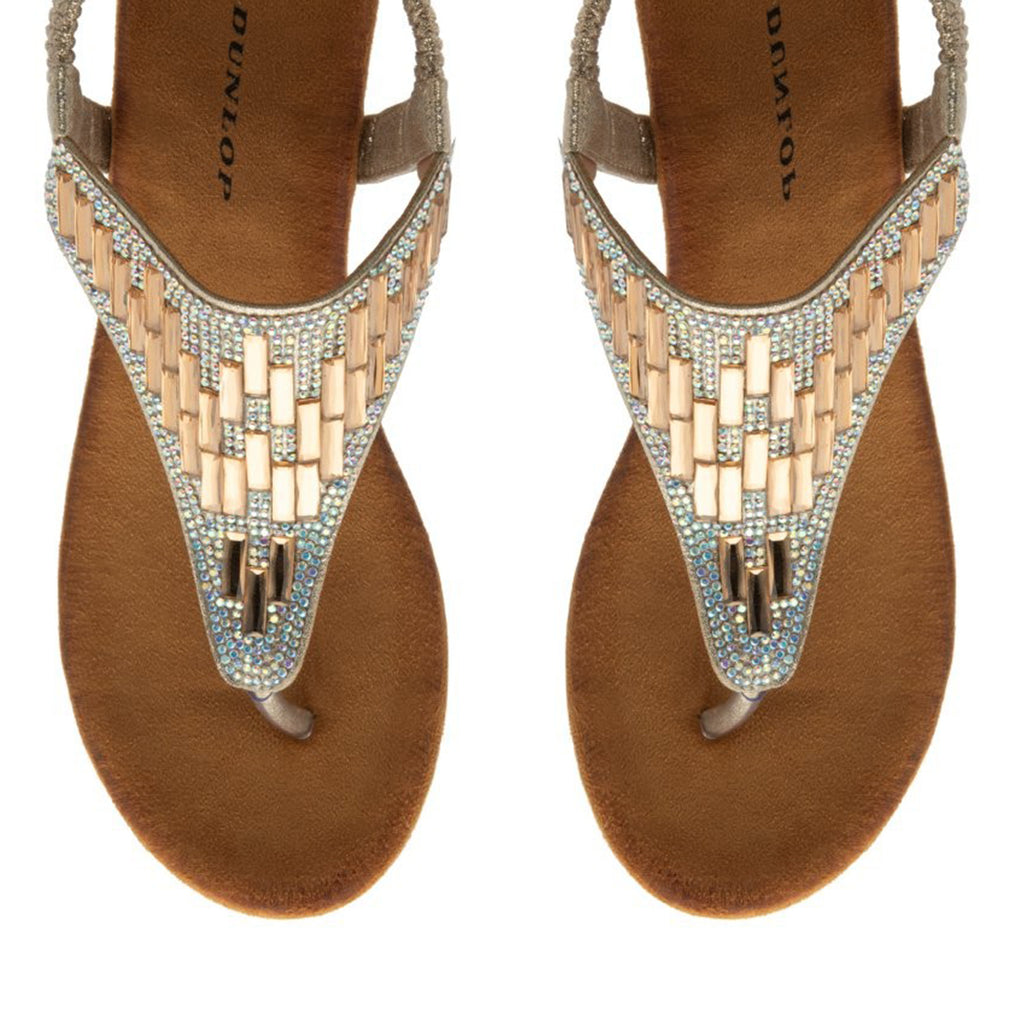 Dunlop Womens Abigail Toe Post Wedge Sandals With Elasticated Ankle Strap (Size 4) - Light Gold_8621076_2