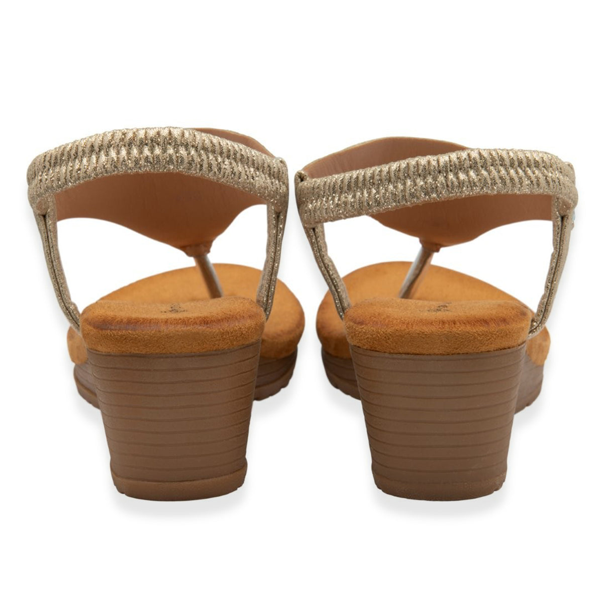Dunlop Womens Abigail Toe Post Wedge Sandals With Elasticated Ankle Strap (Size 7) - Light Gold V32523313 3