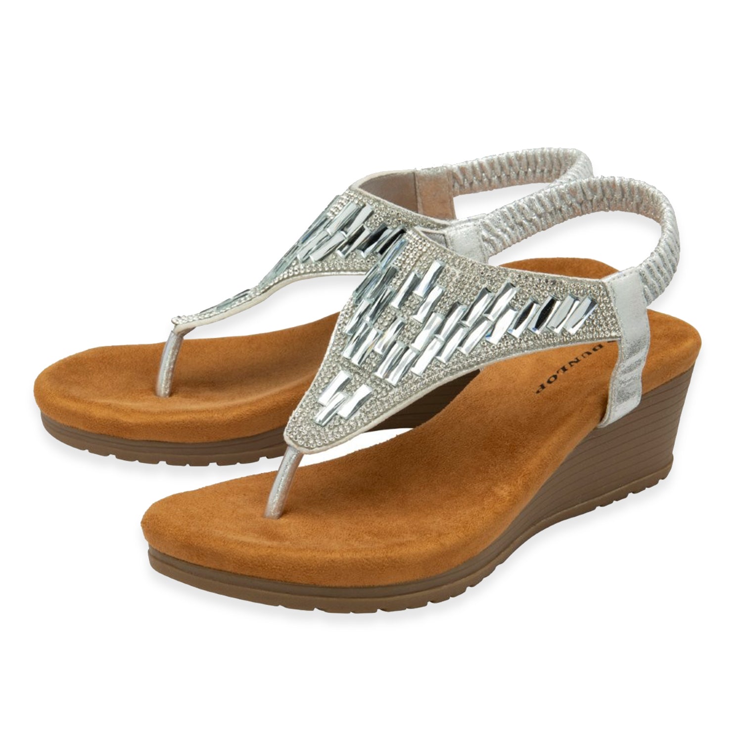 Dunlop Womens Abigail Toe Post Wedge Sandals With Elasticated Ankle Strap (Size 4) - Silver V32523792 1