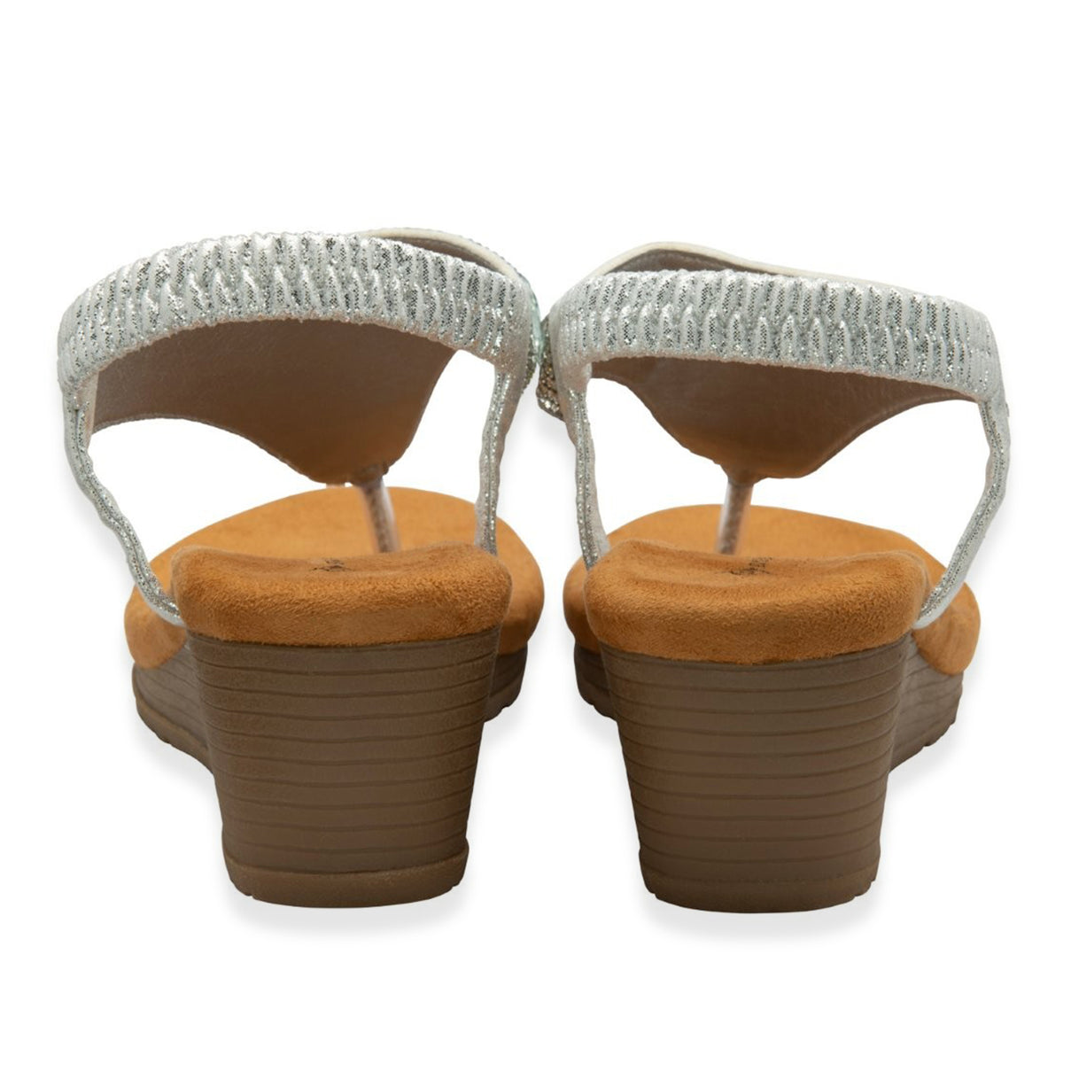 Dunlop Womens Abigail Toe Post Wedge Sandals With Elasticated Ankle Strap (Size 6) - Silver V32523782 3
