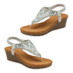 Dunlop Womens Abigail Toe Post Wedge Sandals With Elasticated Ankle Strap (Size 7) - Silver_8621085