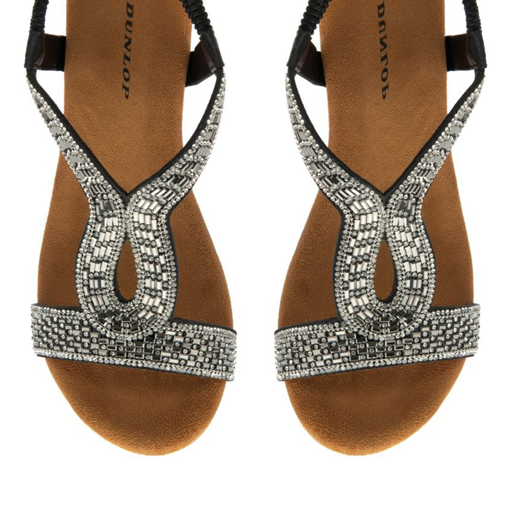 Dunlop Womens Verona Diamante T-Bar Strap Open-Toe Wedge Sandals With Elasticated Slingback (Size 6) - Black_8621123_2
