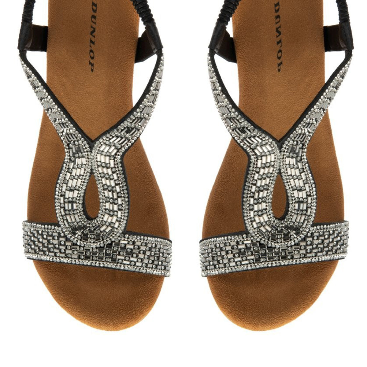 Dunlop Womens Verona Diamante T-Bar Strap Open-Toe Wedge Sandals With Elasticated Slingback (Size 6) - Black V32523306 2