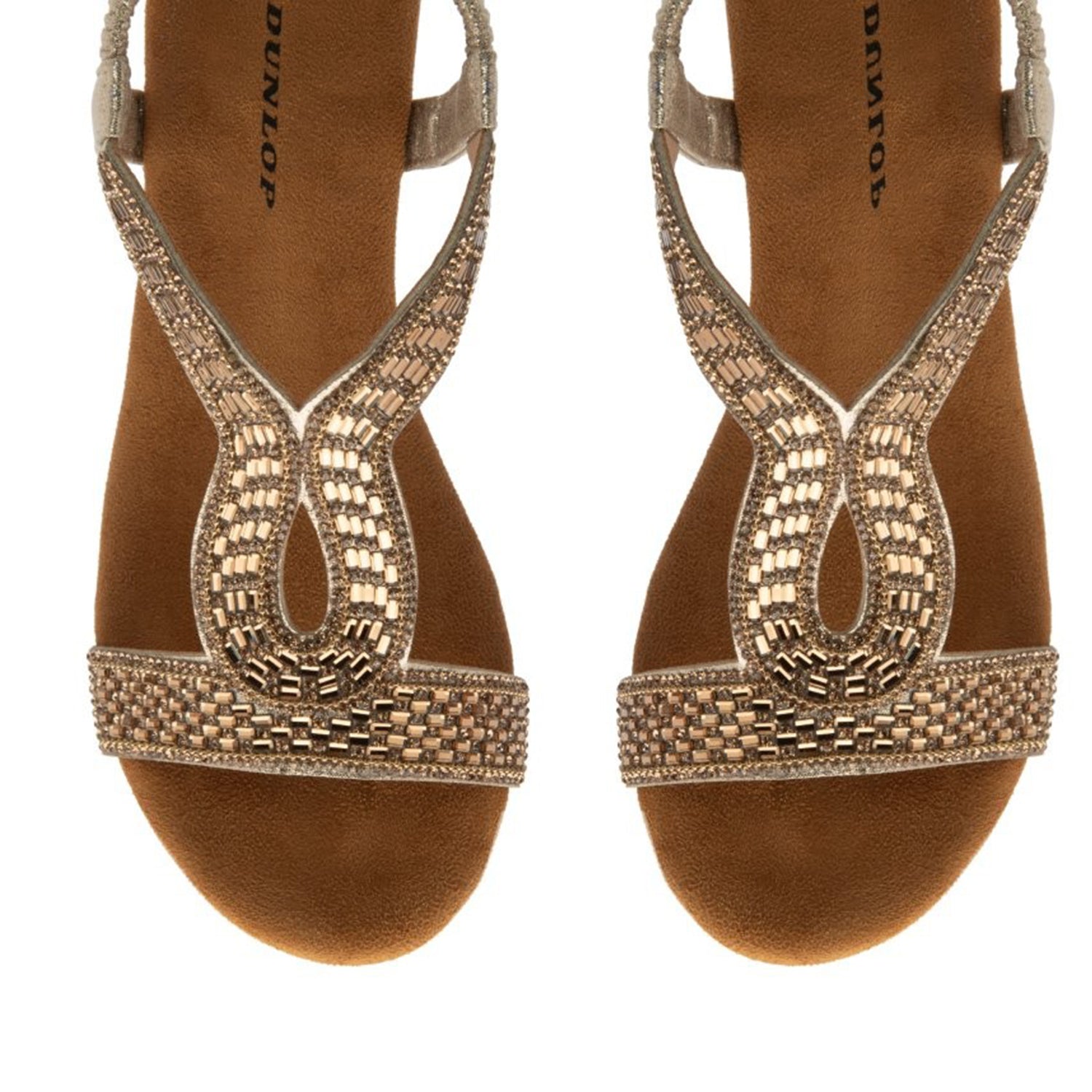 Dunlop Womens Verona Diamante T-Bar Strap Open-Toe Wedge Sandals With Elasticated Slingback (Size 5) - Light Gold V32523308 2