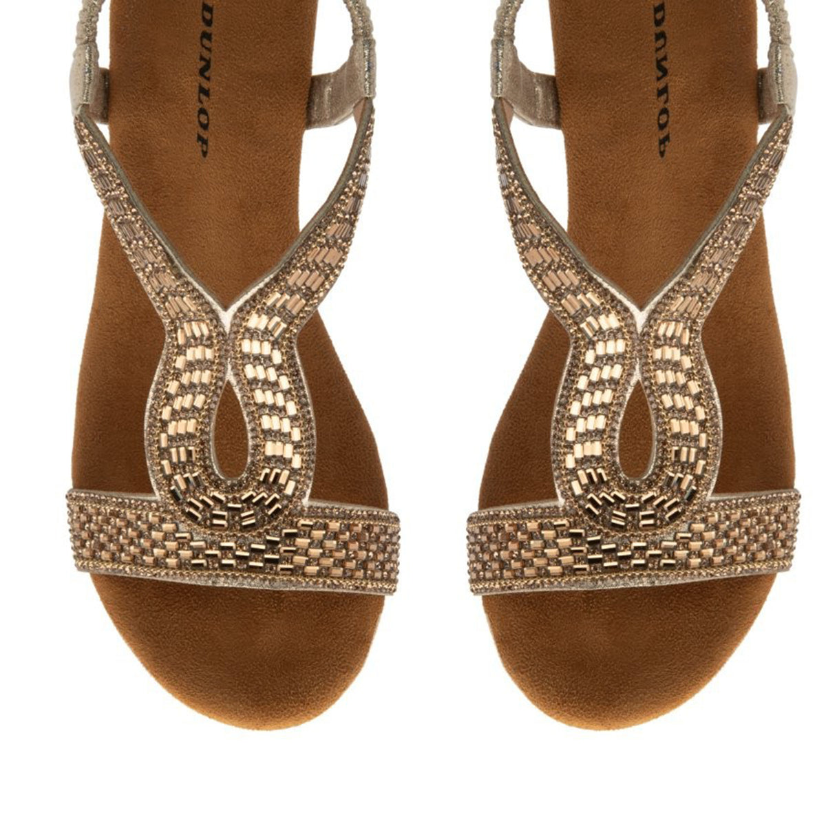 Dunlop Womens Verona Diamante T-Bar Strap Open-Toe Wedge Sandals With Elasticated Slingback (Size 7) - Light Gold V32523793 2