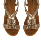 Dunlop Womens Verona Diamante T-Bar Strap Open-Toe Wedge Sandals With Elasticated Slingback (Size 7) - Light Gold_8621130_2