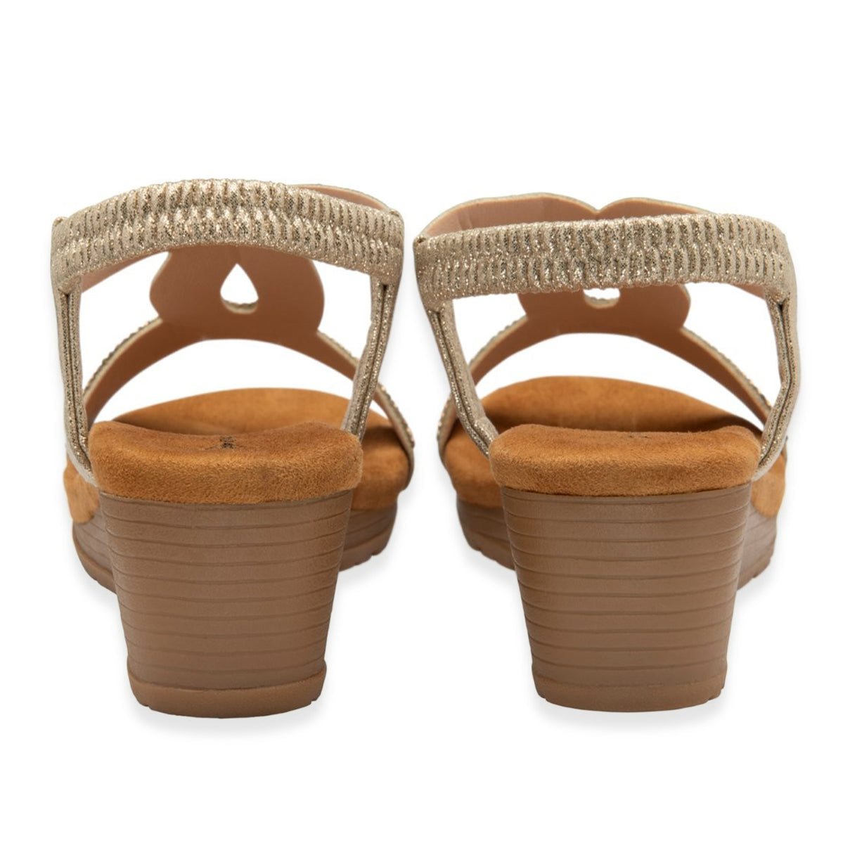 Dunlop Womens Verona Diamante T-Bar Strap Open-Toe Wedge Sandals With Elasticated Slingback (Size 7) - Light Gold V32523793 3