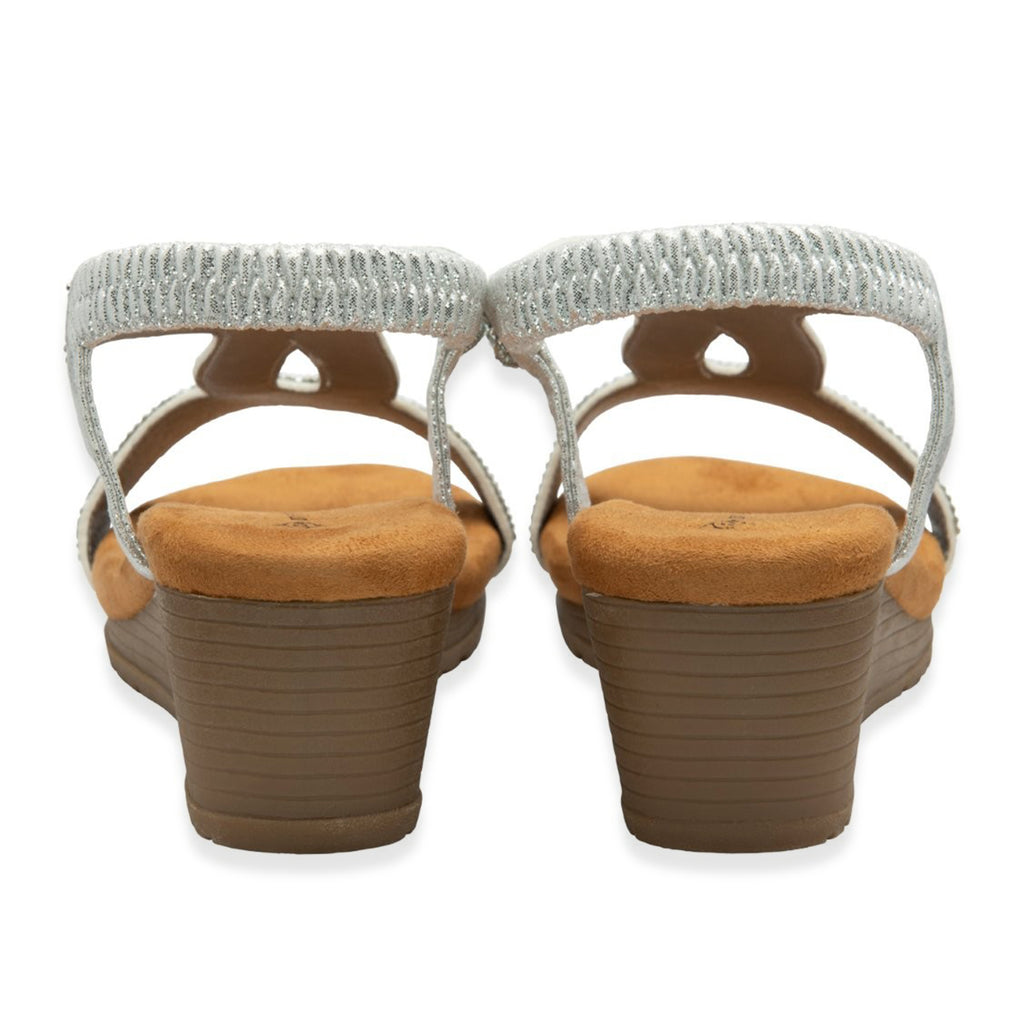 Dunlop Womens Verona Diamante T-Bar Strap Open-Toe Wedge Sandals With Elasticated Slingback (Size 7) - Silver_8621136_3