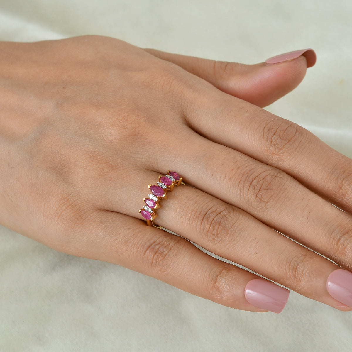 Luxuriant - African Ruby &amp; Lab Grown Diamond (SI/G-H) Ring in Yellow Gold Plated Sterling Silver 1.30 Ct. V32610278 2