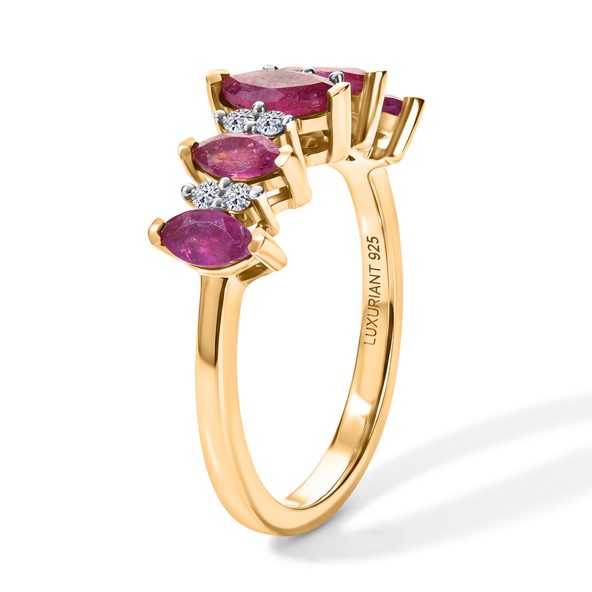 Luxuriant - African Ruby &amp; Lab Grown Diamond (SI/G-H) Ring in Yellow Gold Plated Sterling Silver 1.30 Ct. V32610278 4
