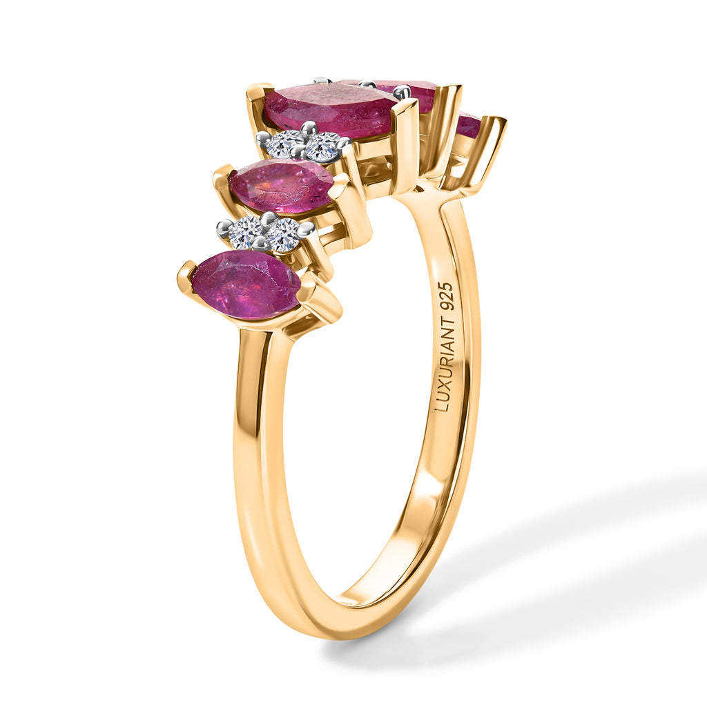 Luxuriant - African Ruby & Lab Grown Diamond (SI/G-H) Ring in Yellow Gold Plated Sterling Silver 1.30 Ct._8621389_3