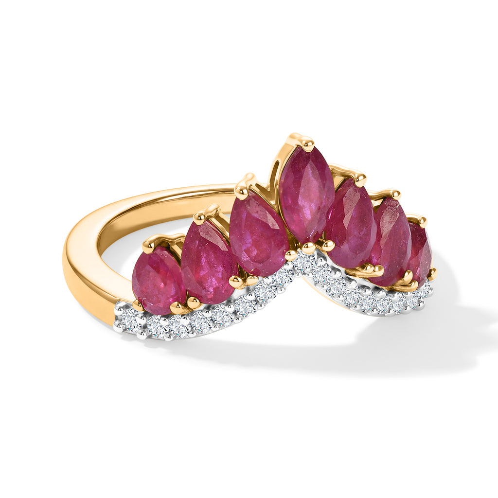 D'Joy - African Ruby & White Zircon Wishbone Ring in Yellow Gold Plated Sterling Silver 2.56 Ct._8621393