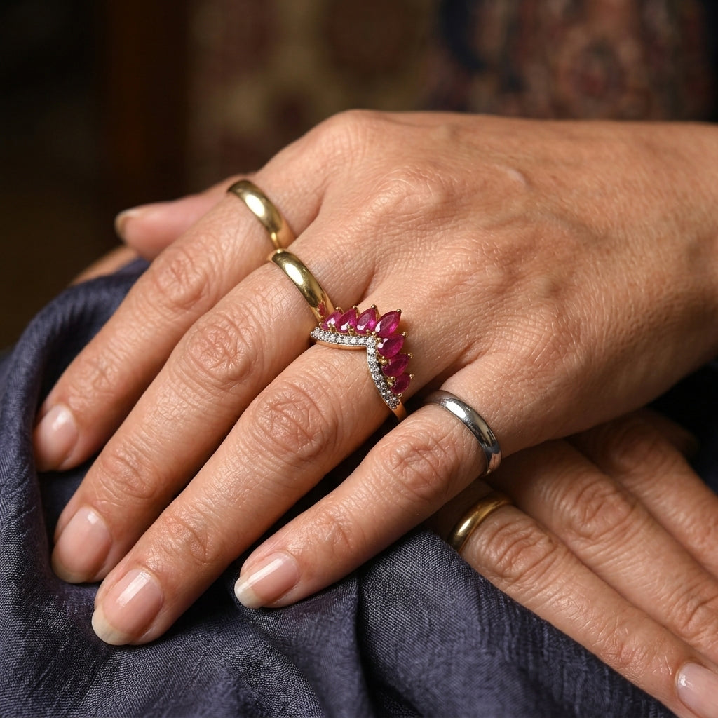 D'Joy - Premium African Ruby &amp; White Zircon Wishbone Ring in Yellow Gold Plated Sterling Silver 2.56 Ct. V32604177 3