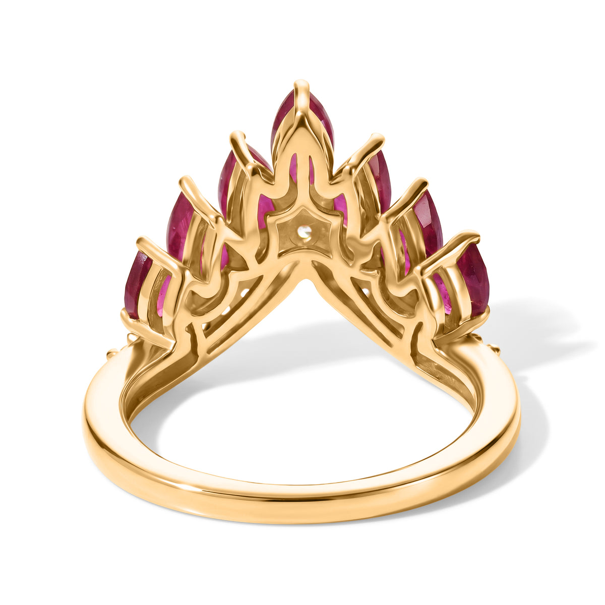 D'Joy - Premium African Ruby &amp; White Zircon Wishbone Ring in Yellow Gold Plated Sterling Silver 2.56 Ct. V32604177 5