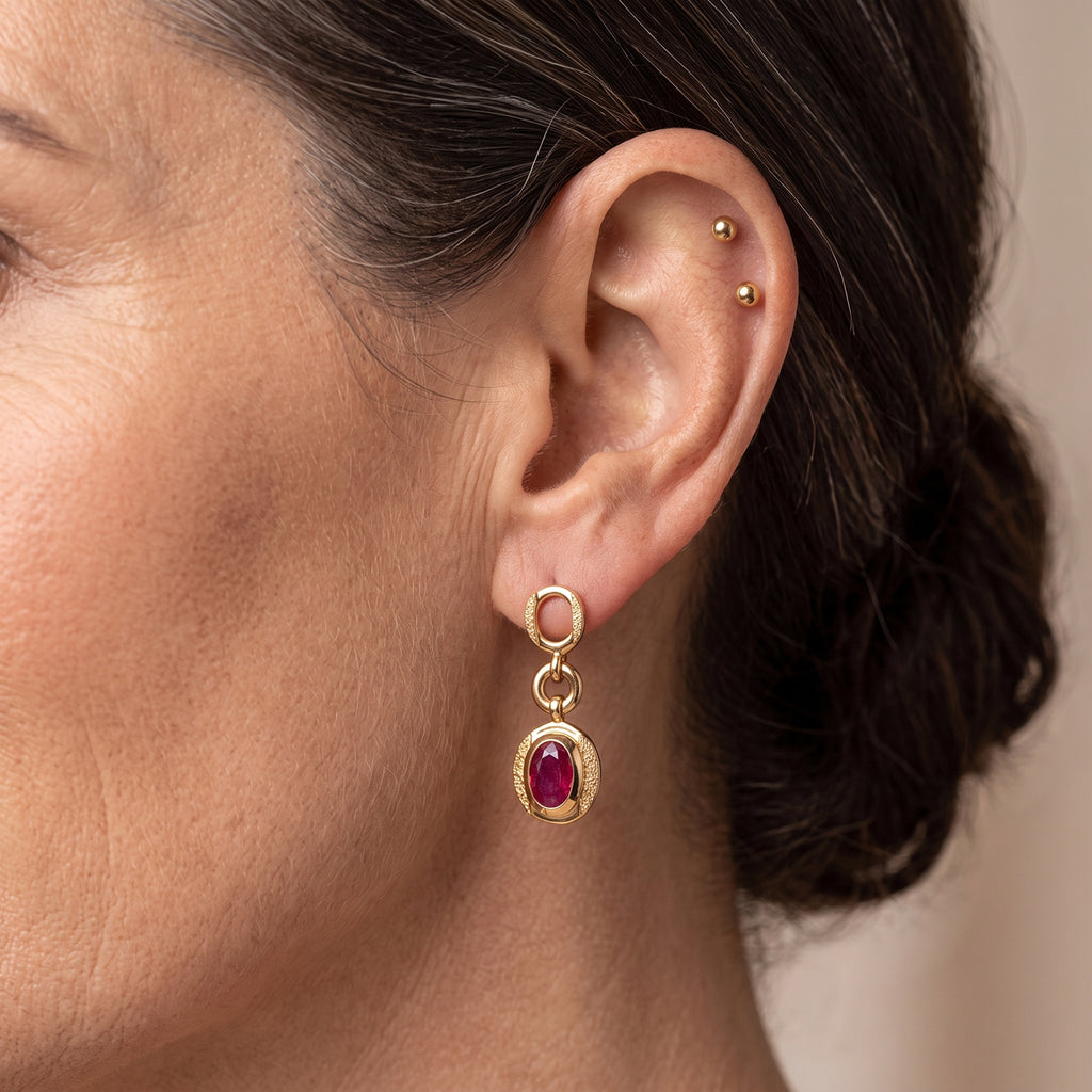 D'Joy - Premium African Ruby Dangling Earring with Push Back in Yellow Gold Plated Sterling Silver 1.37 Ct_8621422_2