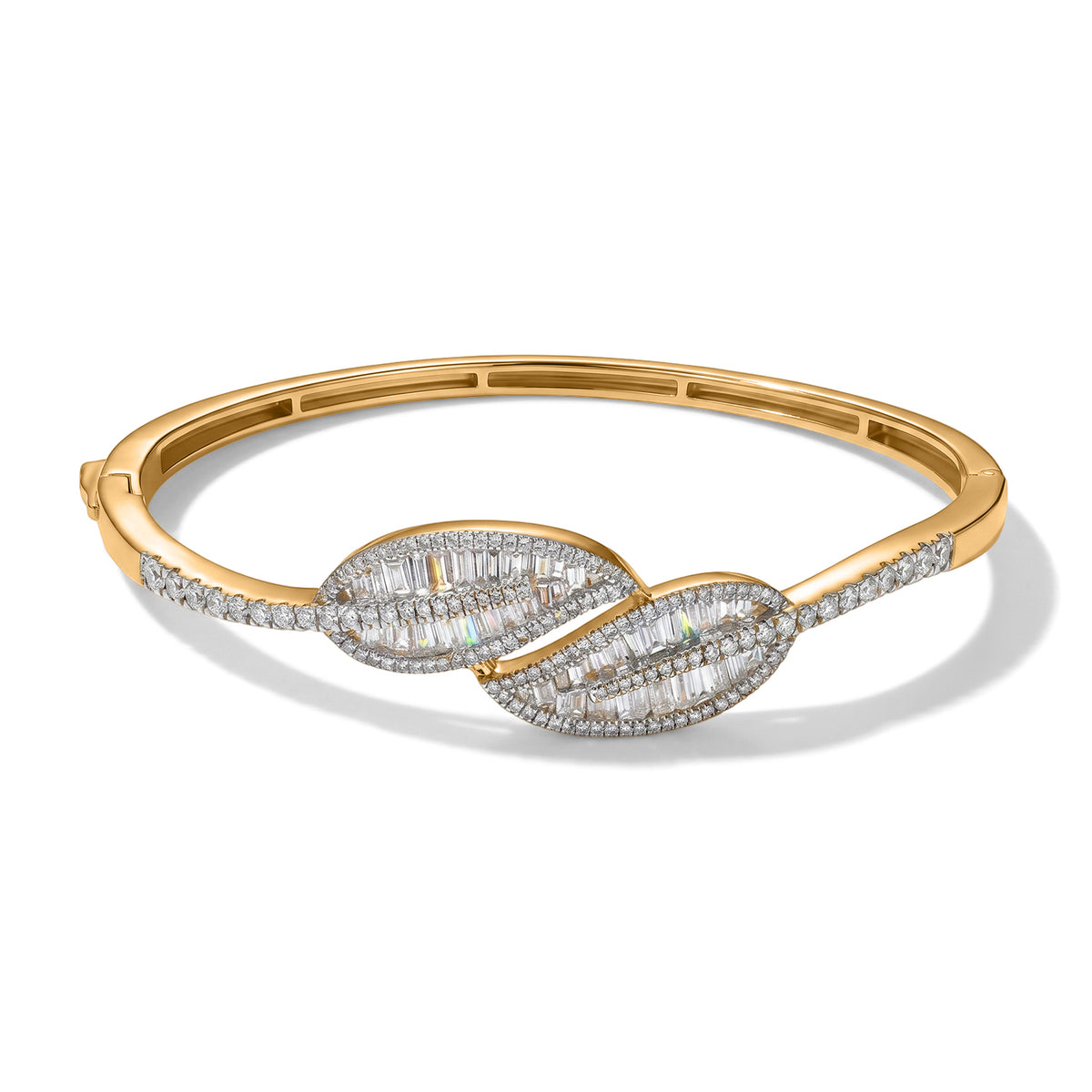 JCK VEGAS CLOSEOUT DEAL - Lab Grown Diamond (SI/G-H) Leaf Bypass Bangle (Size - 7.5) in 18K Vermeil Yellow Gold Plated Sterling Silver 3.50 Ct, Silver Wt. 20.40 Gms 8621534 0