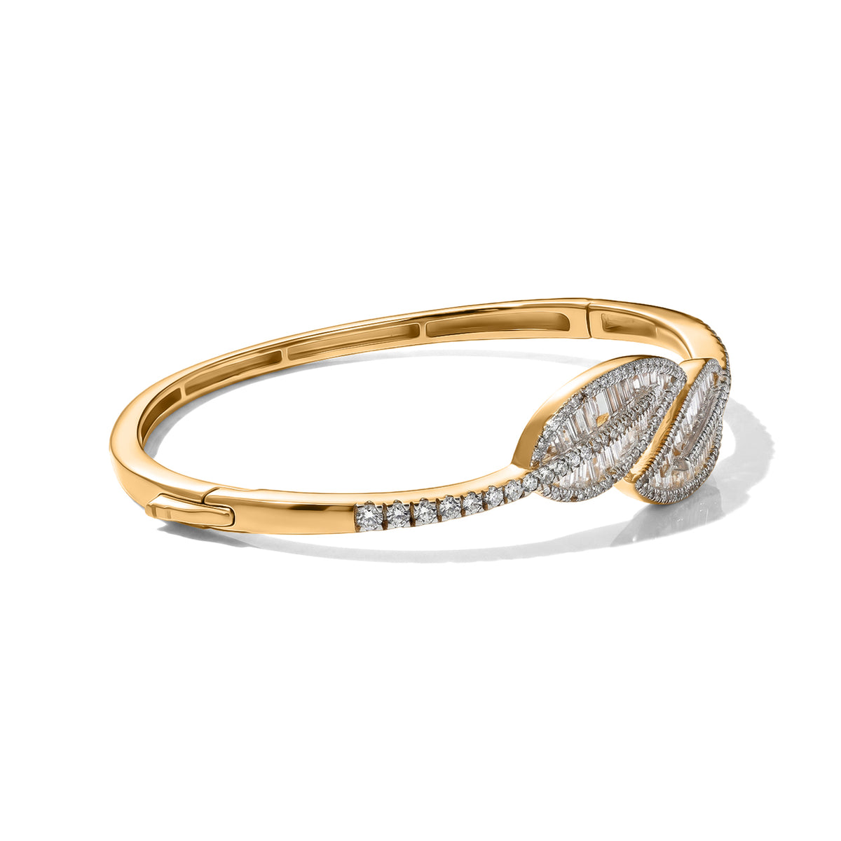 JCK VEGAS CLOSEOUT DEAL - Lab Grown Diamond (SI/G-H) Leaf Bypass Bangle (Size - 7.5) in 18K Vermeil Yellow Gold Plated Sterling Silver 3.50 Ct, Silver Wt. 20.40 Gms 8621534 2