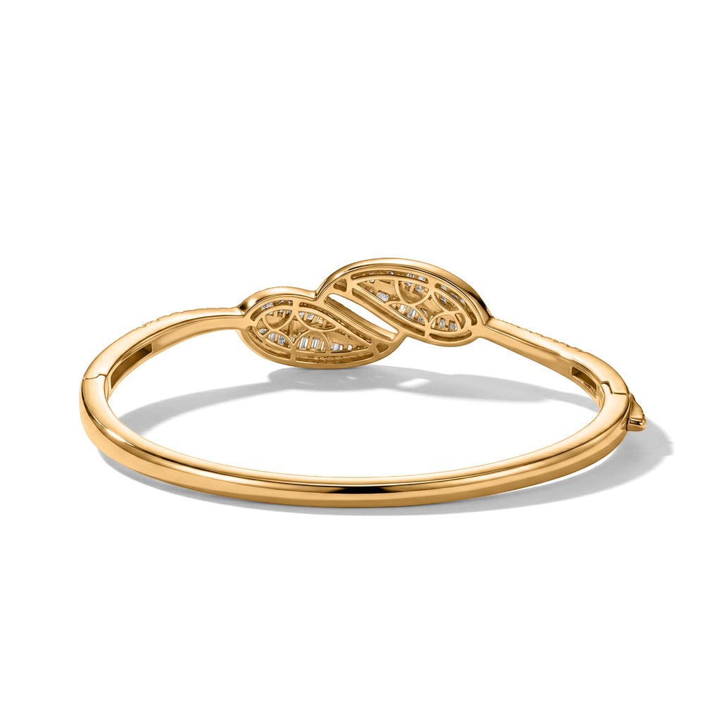 JCK VEGAS CLOSEOUT DEAL - Lab Grown Diamond (SI/G-H) Leaf Bypass Bangle (Size - 7.5) in 18K Vermeil Yellow Gold Plated Sterling Silver 3.50 Ct, Silver Wt. 20.40 Gms_8621534_4