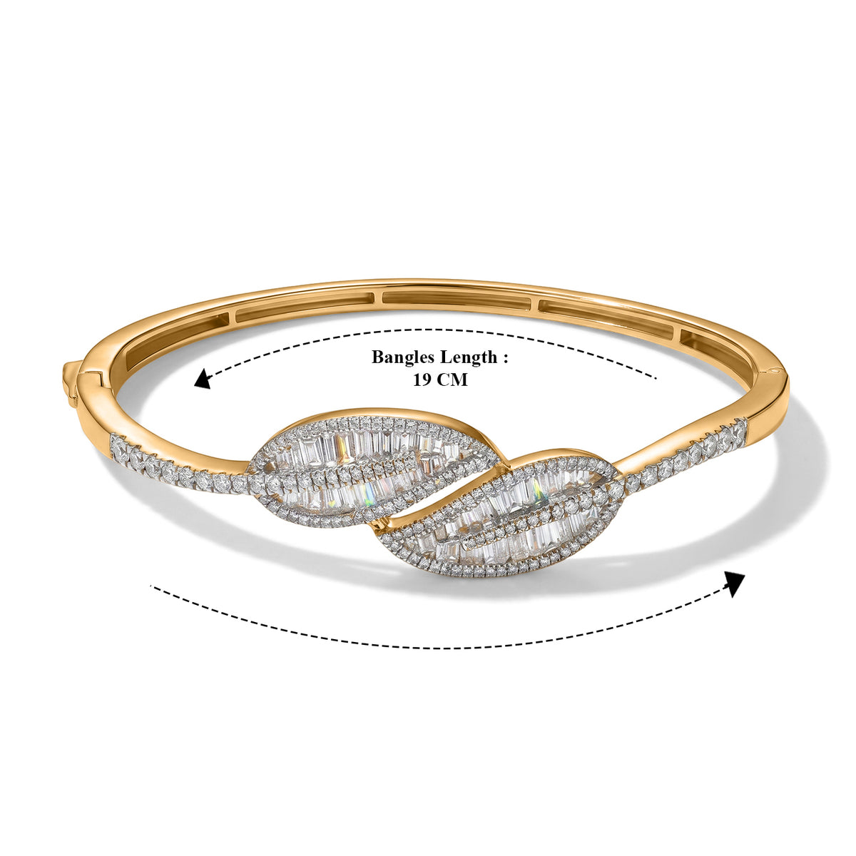 JCK VEGAS CLOSEOUT DEAL - Lab Grown Diamond (SI/G-H) Leaf Bypass Bangle (Size - 7.5) in 18K Vermeil Yellow Gold Plated Sterling Silver 3.50 Ct, Silver Wt. 20.40 Gms 8621534 4