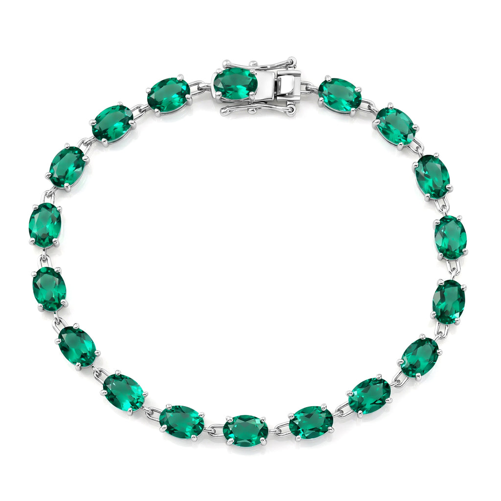 Luxuriant - AAA Lab Grown Colombian Emerald Tennis Bracelet (Size - 7.5) with GB Lock Box in Rhodium Overlay Sterling Silver 13.53 Ct._8621546