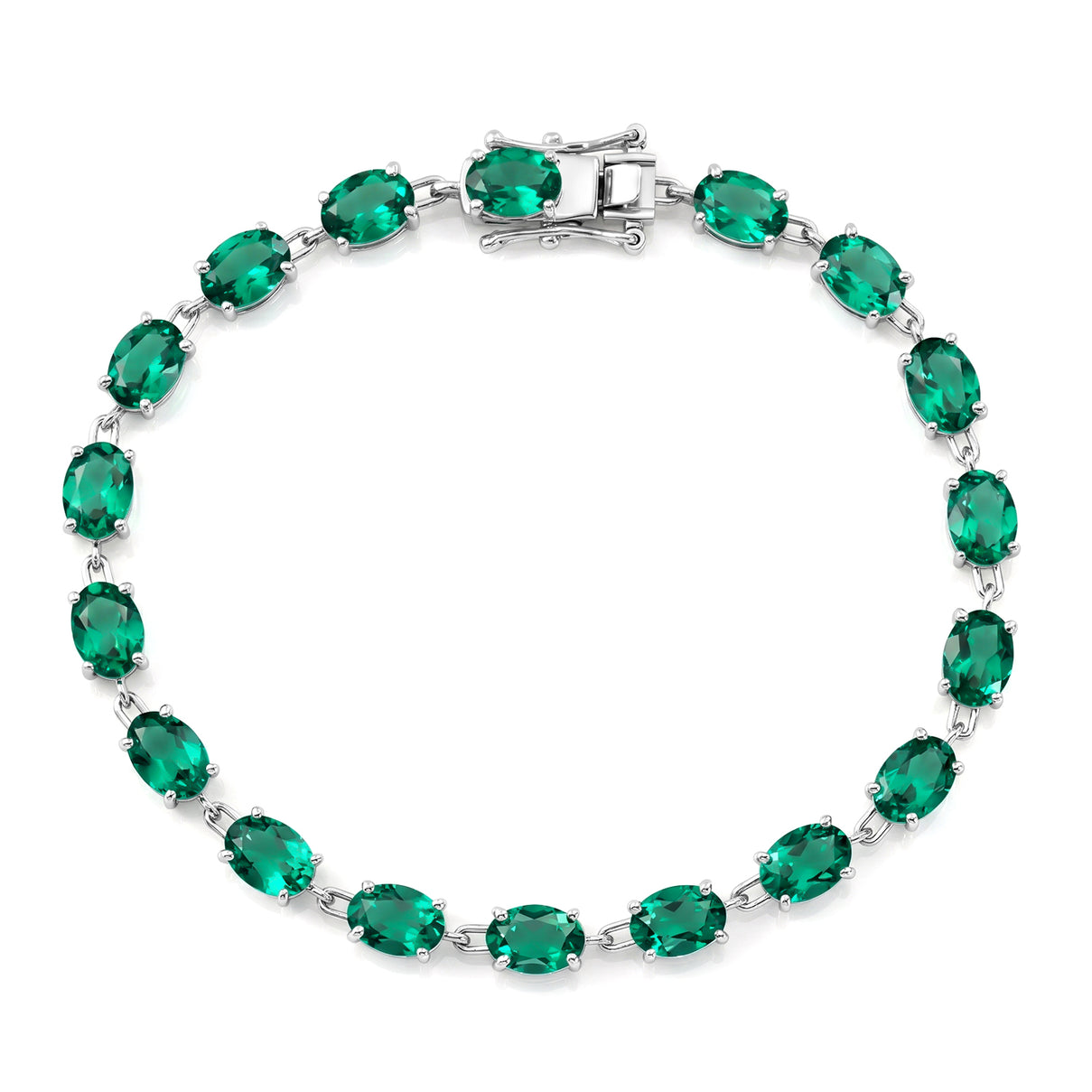 Luxuriant - AAA Lab Grown Colombian Emerald Tennis Bracelet (Size - 7.5) with GB Lock Box in Rhodium Overlay Sterling Silver 13.53 Ct. 8621546 0