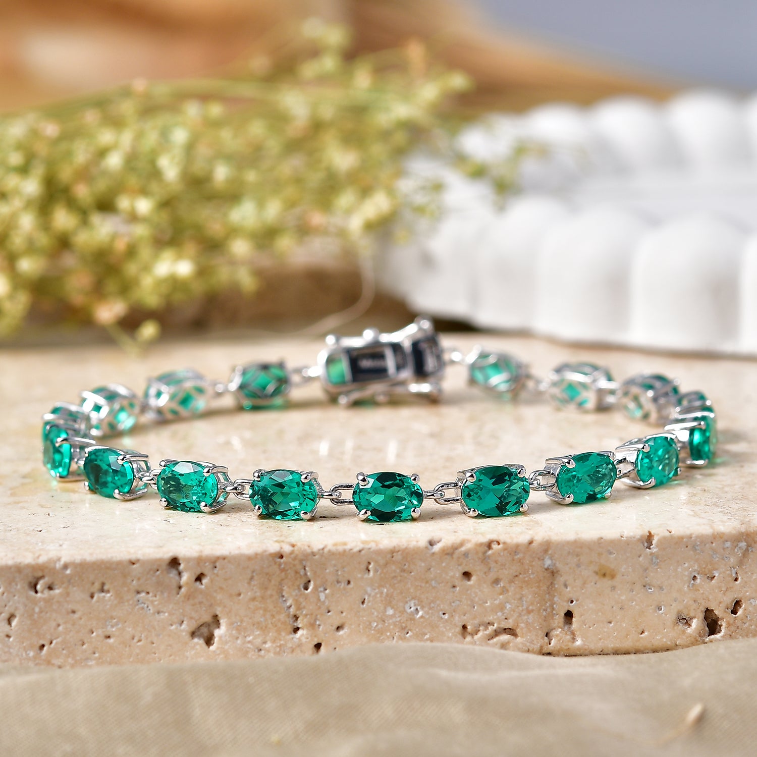 Luxuriant - AAA Lab Grown Colombian Emerald Tennis Bracelet (Size - 7.5) with GB Lock Box in Rhodium Overlay Sterling Silver 13.53 Ct. 8621546 3