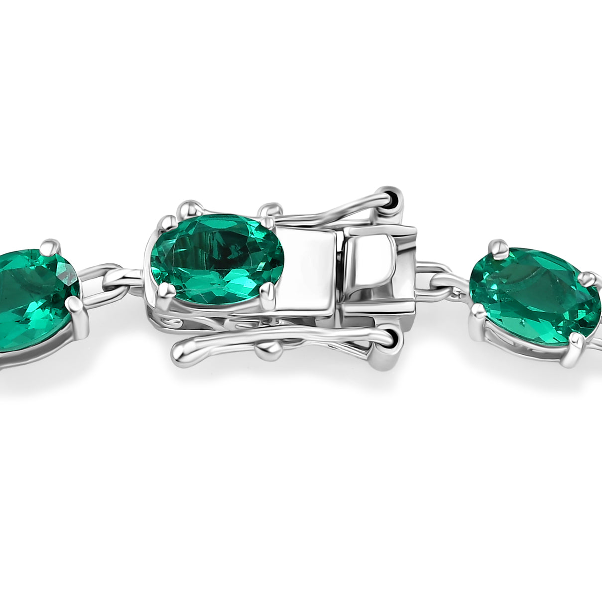 Luxuriant - AAA Lab Grown Colombian Emerald Tennis Bracelet (Size - 7.5) with GB Lock Box in Rhodium Overlay Sterling Silver 13.53 Ct. 8621546 4